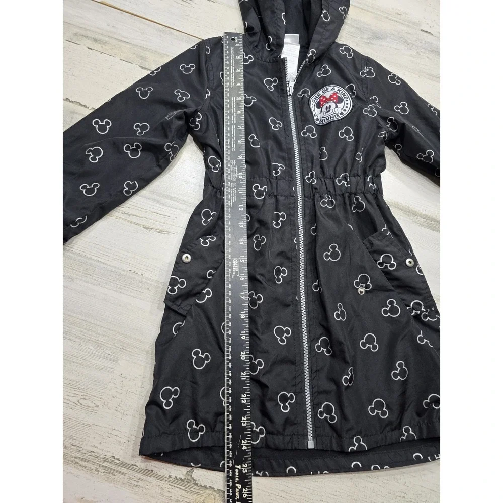 Disney Minnie Mouse Girls Black Hooded Windbreaker Jacket 3D Ears Bow Size 8
